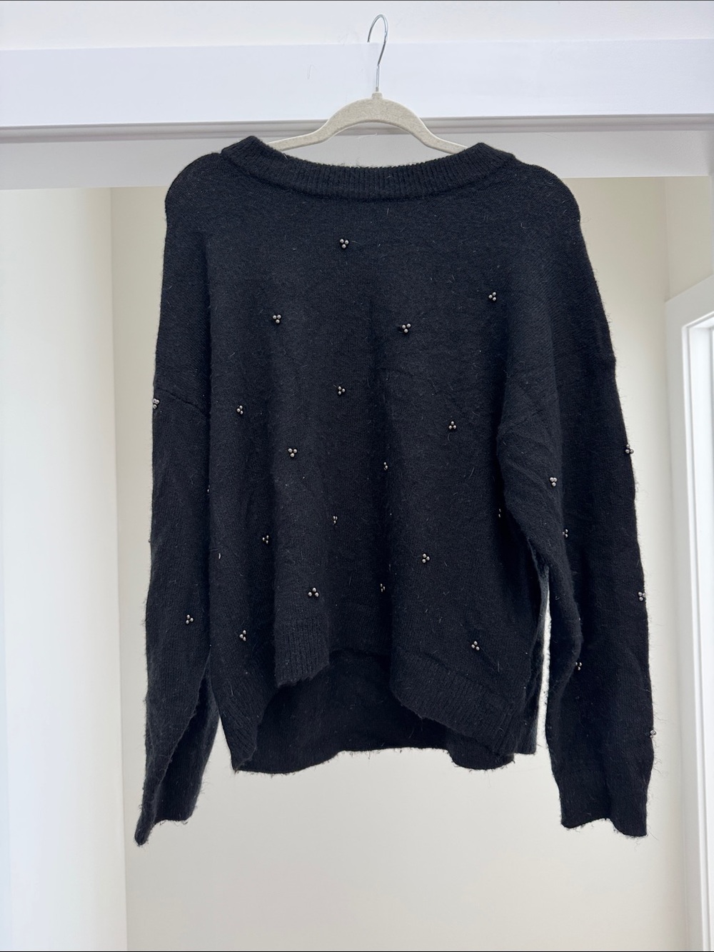 H&M Black Crewneck Sweater with Beaded Dots